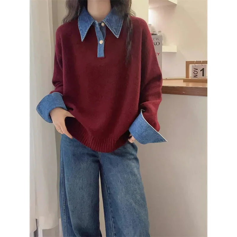 Korean Style Contrast Contrast Knit Sweater-Casual Winter Look