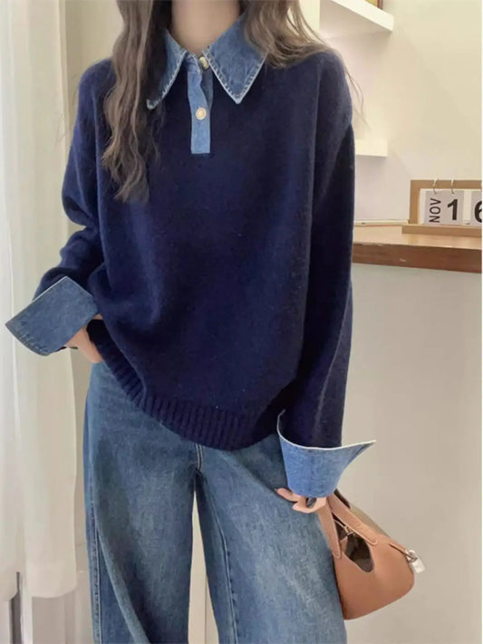 Korean Style Contrast Contrast Knit Sweater-Casual Winter Look