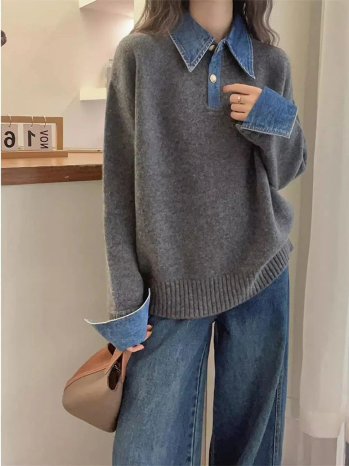 Korean Style Contrast Contrast Knit Sweater-Casual Winter Look