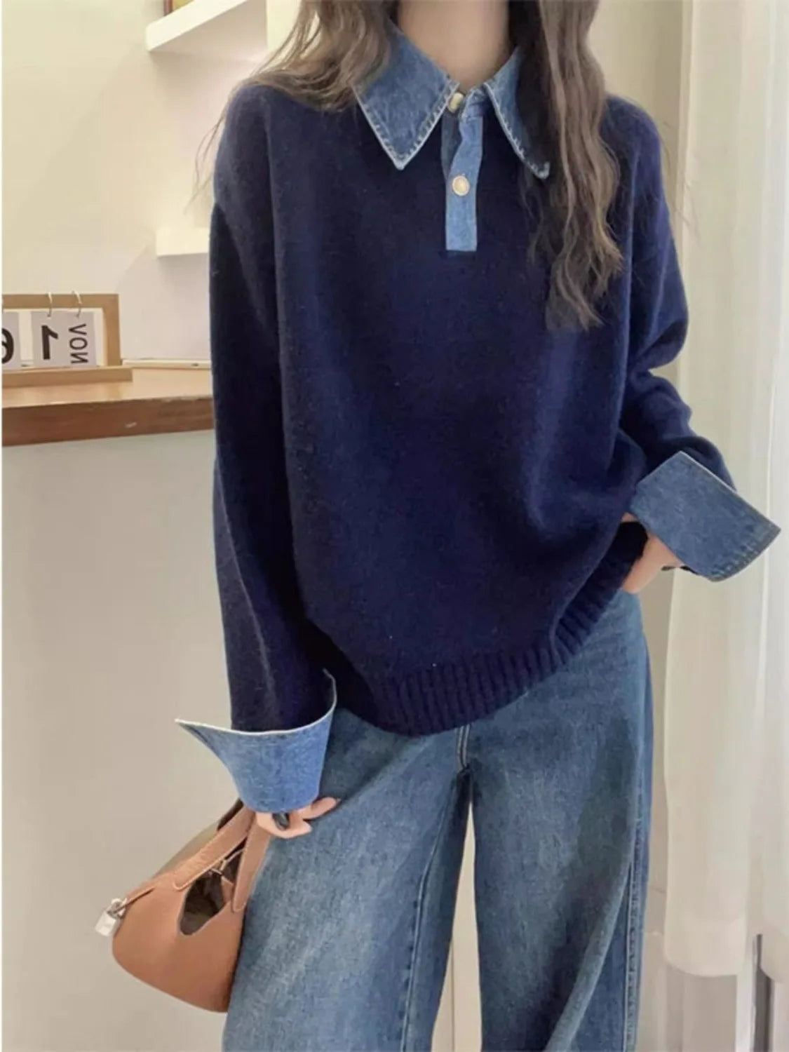 Korean Style Contrast Contrast Knit Sweater-Casual Winter Look