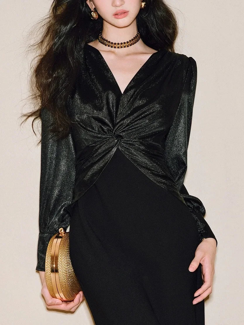 Elegant Twist Front Bodycon Midi Dress