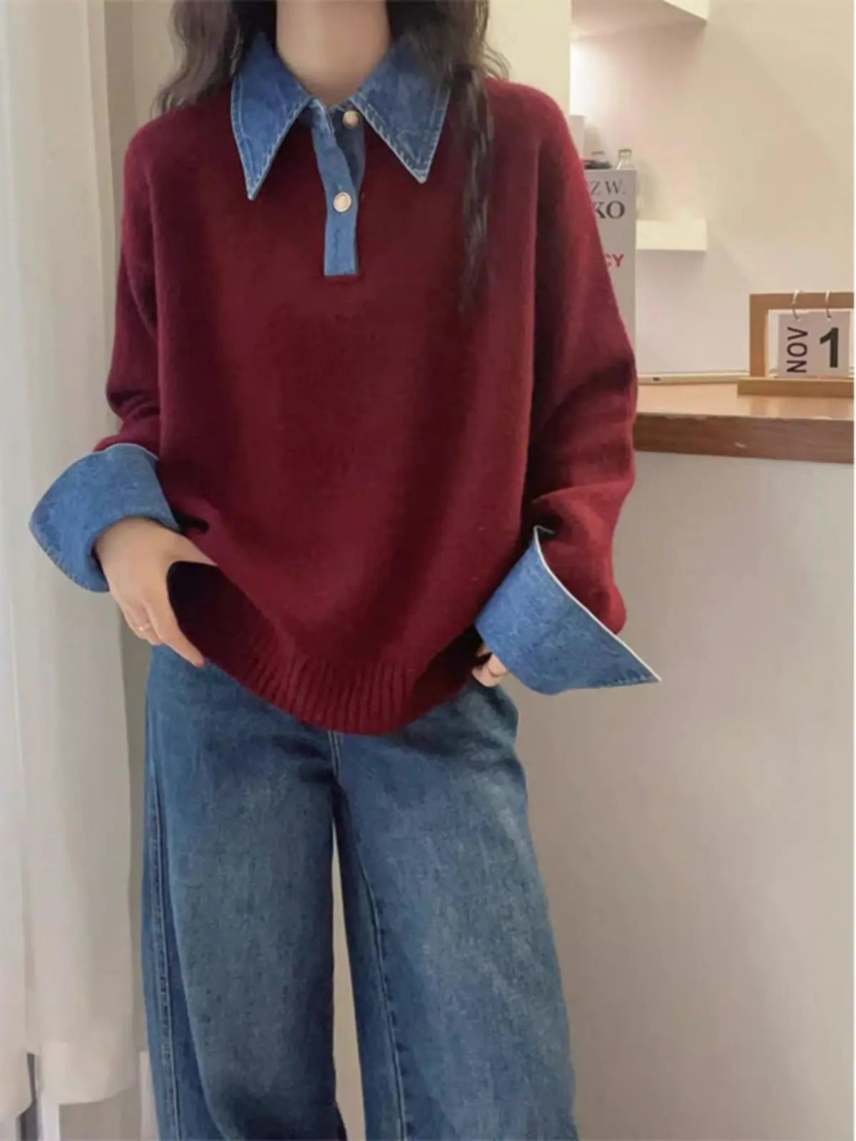 Korean Style Contrast Contrast Knit Sweater-Casual Winter Look