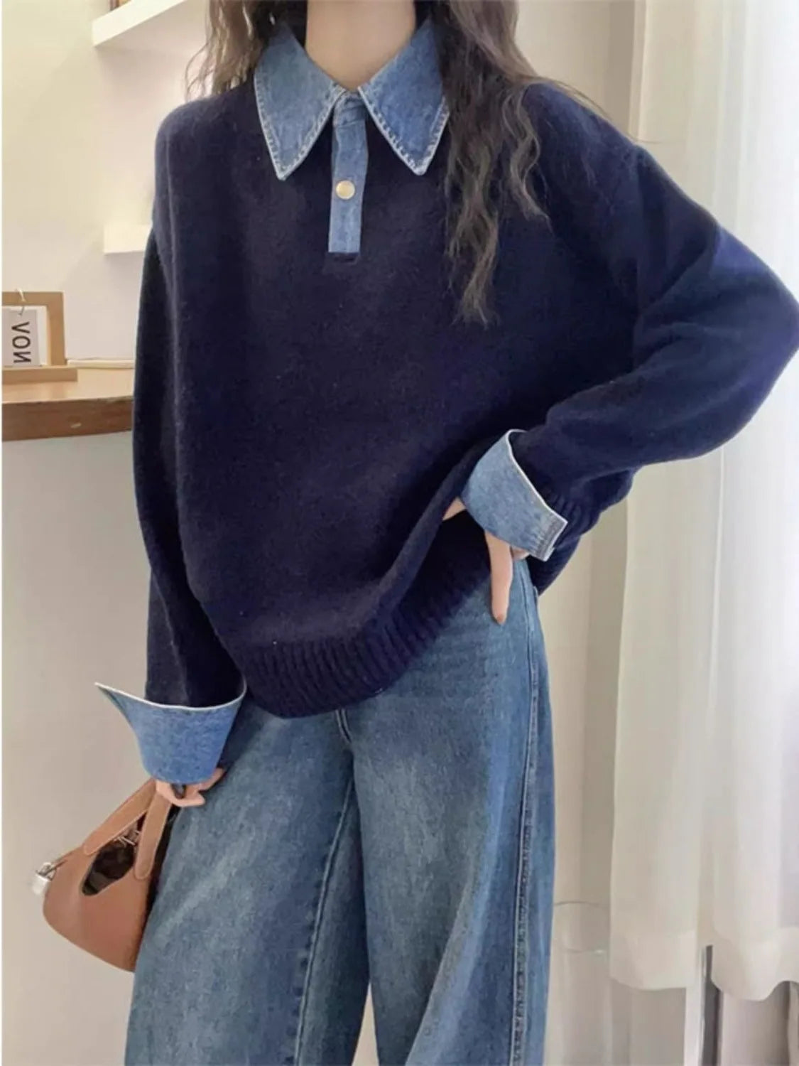 Korean Style Contrast Contrast Knit Sweater-Casual Winter Look