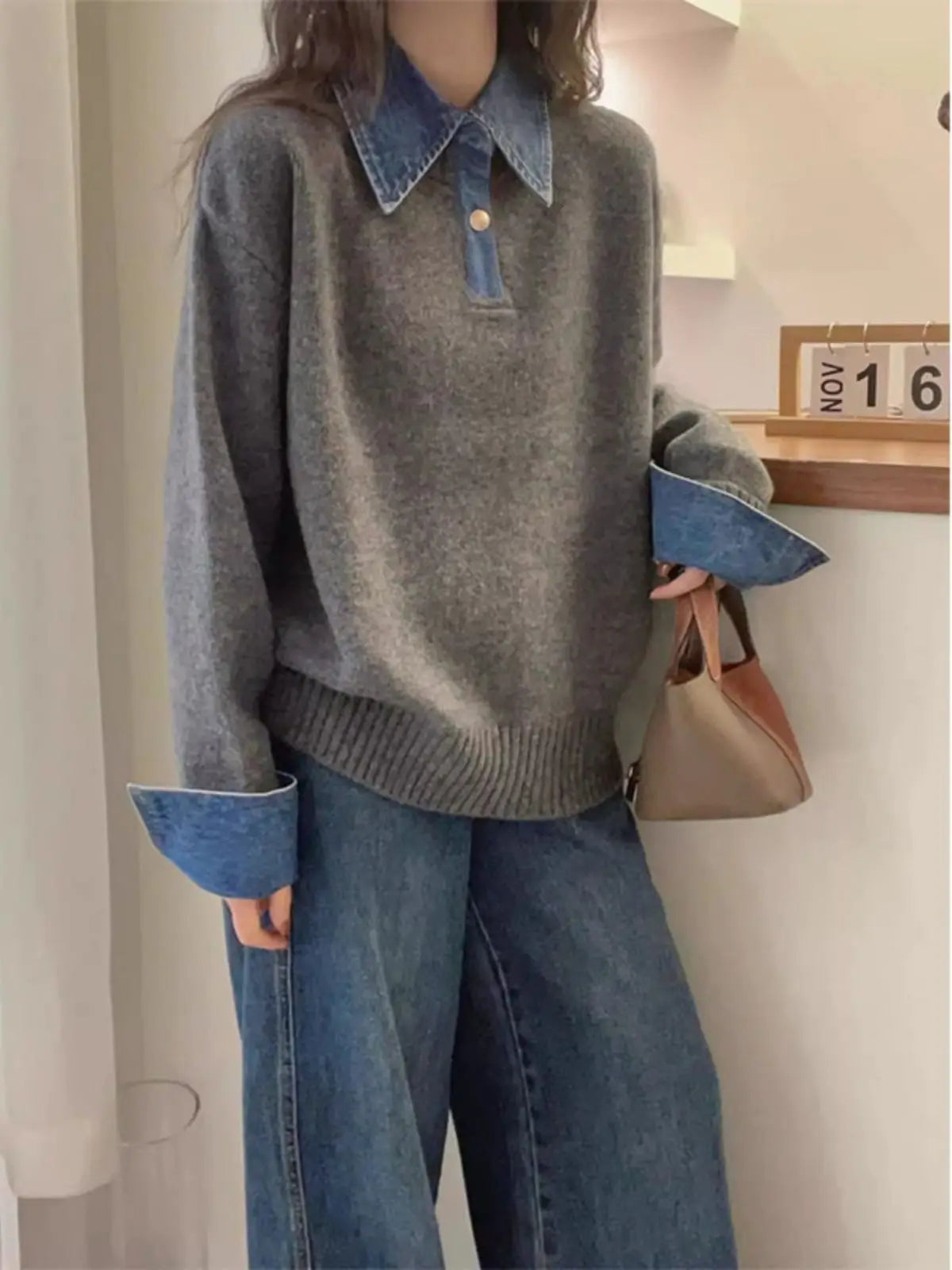 Korean Style Contrast Contrast Knit Sweater-Casual Winter Look