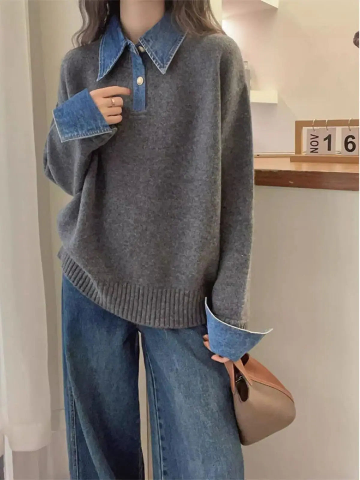 Korean Style Contrast Contrast Knit Sweater-Casual Winter Look