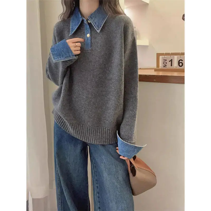 Korean Style Contrast Contrast Knit Sweater-Casual Winter Look