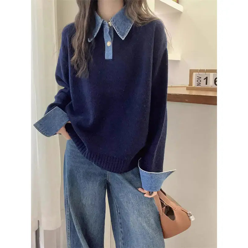 Korean Style Contrast Contrast Knit Sweater-Casual Winter Look