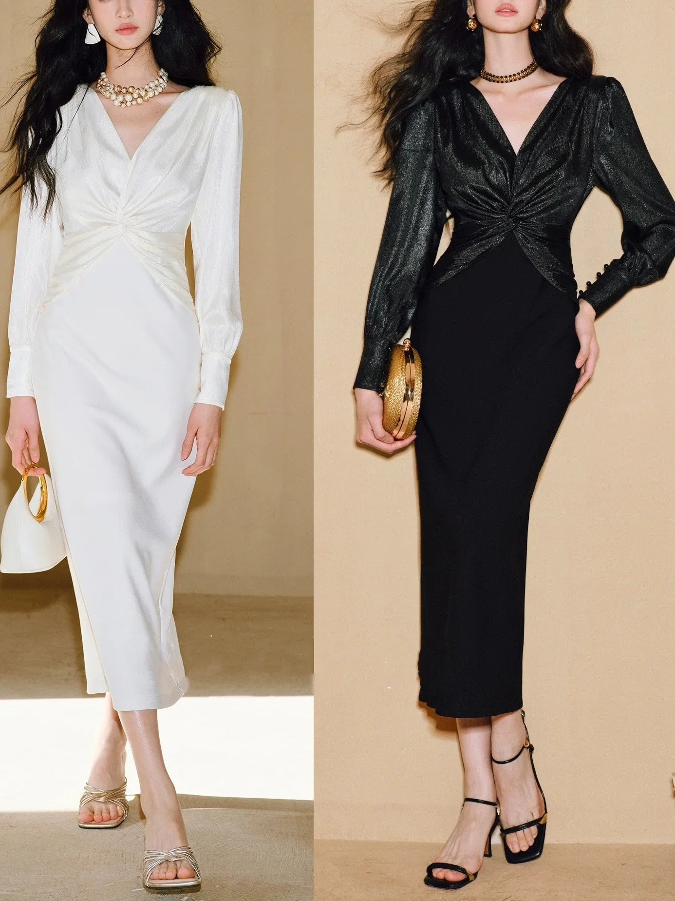 Elegant Twist Front Bodycon Midi Dress