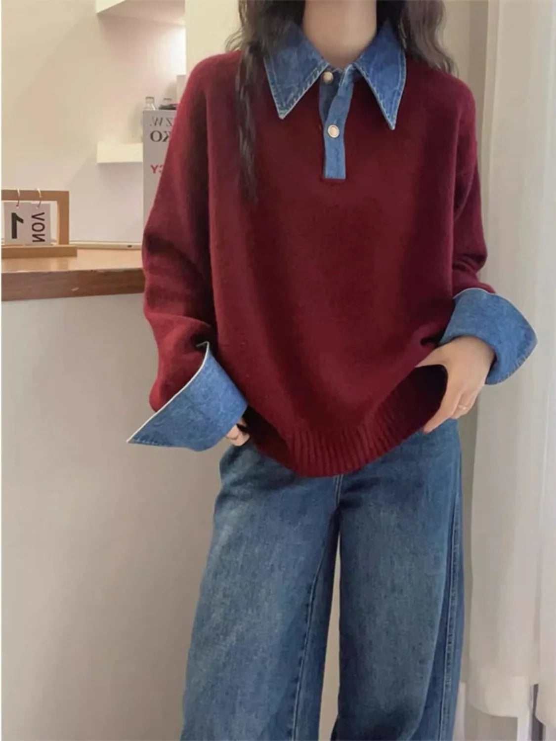 Korean Style Contrast Contrast Knit Sweater-Casual Winter Look