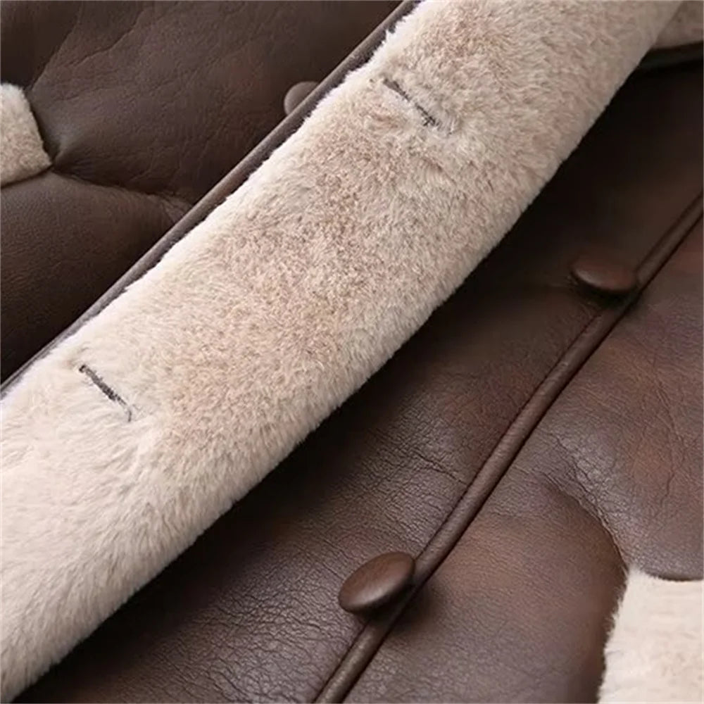 Winter Shearling Belted Coat – Luxury Warm Faux Leather Jacket