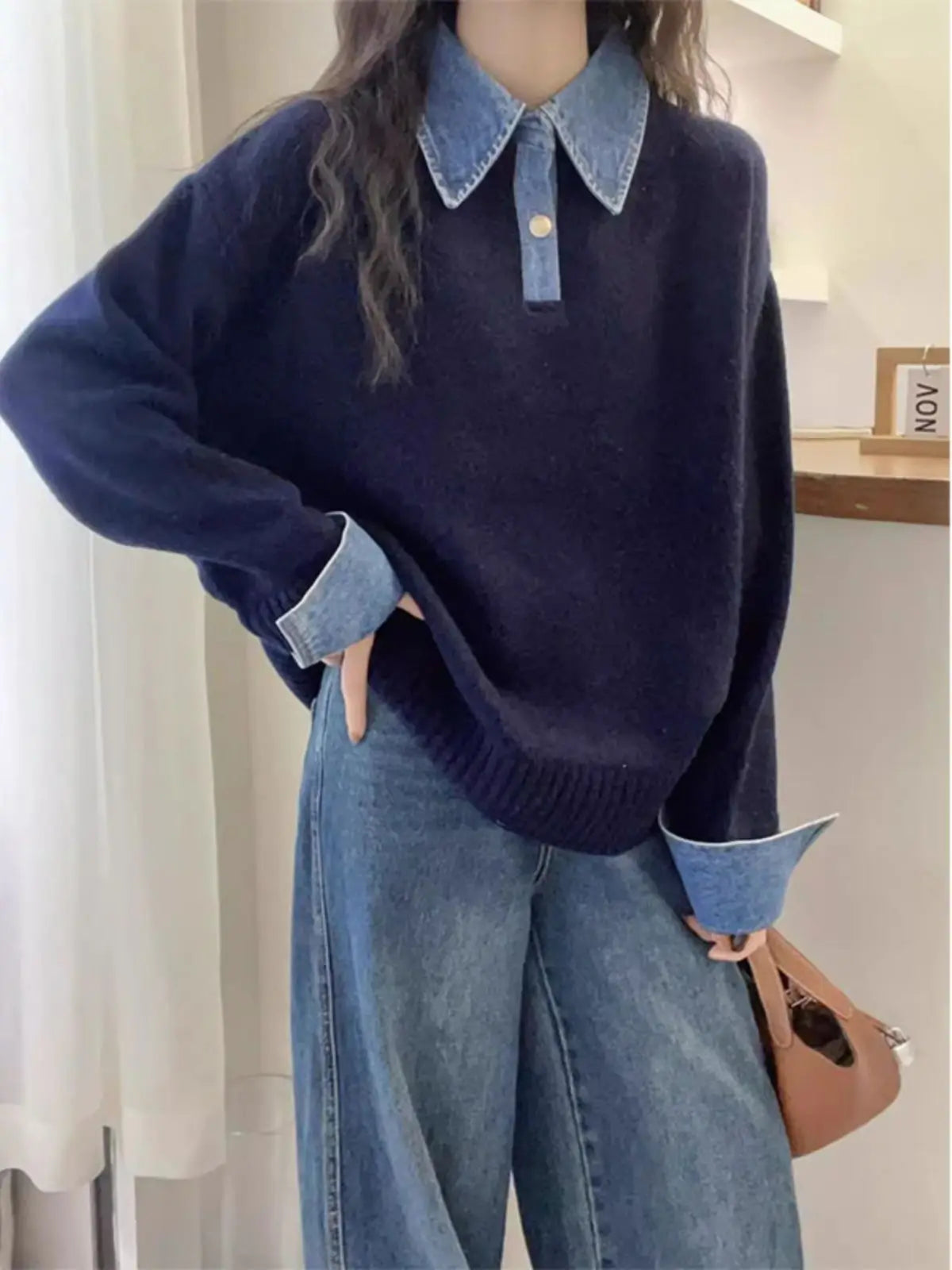 Korean Style Contrast Contrast Knit Sweater-Casual Winter Look